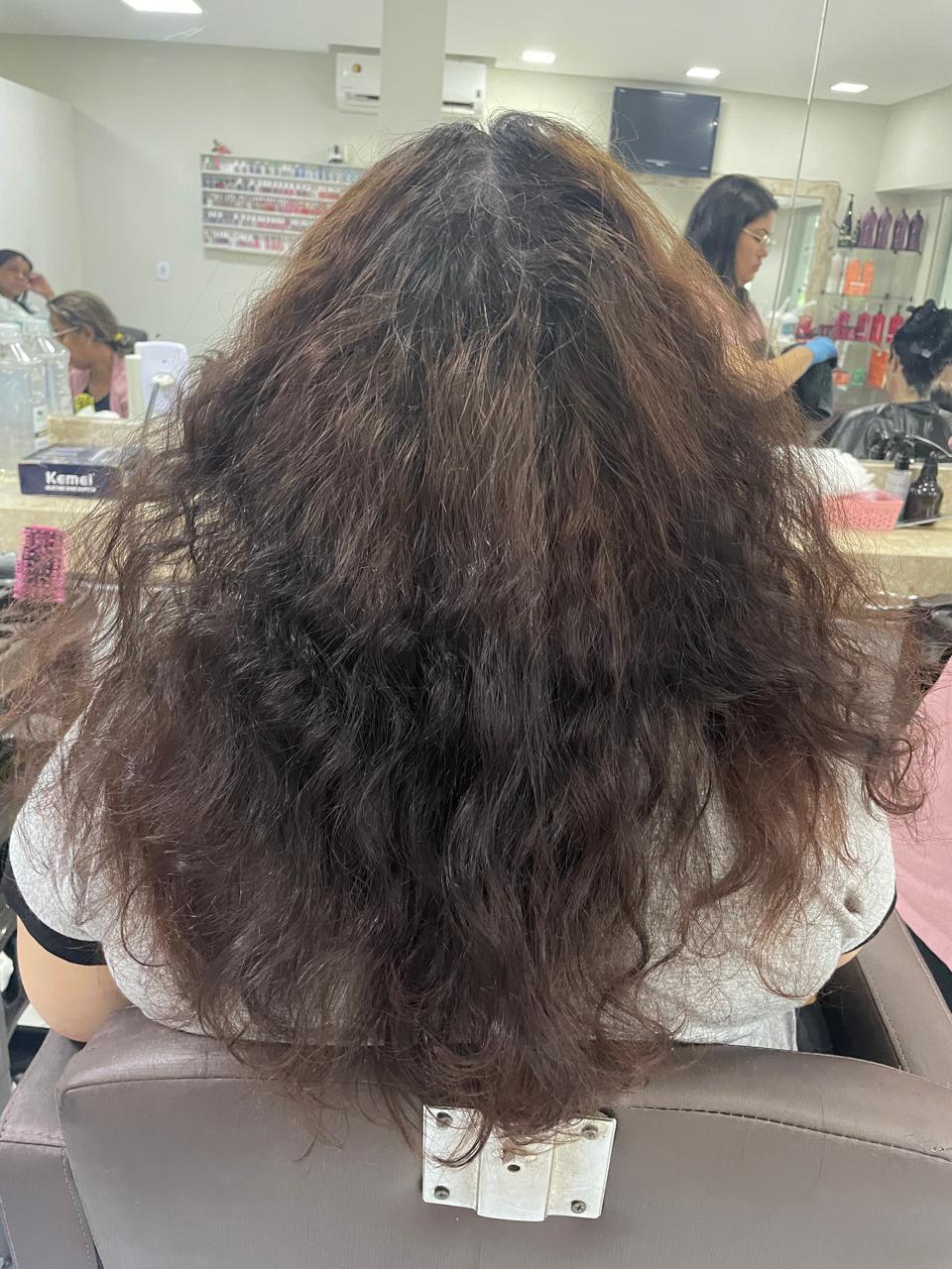 Cabelo com frizz e volume antes do alisamento